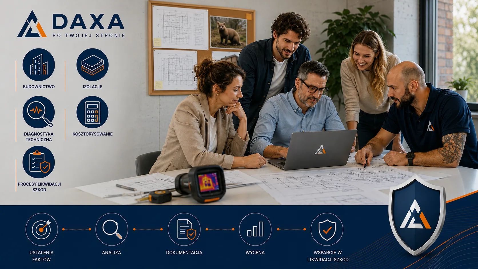 daxa-team-zespol-narzedzia Zespół DAXA przy analizie dokumentacji technicznej z kamerą termowizyjną